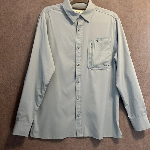 Gillz Blue Vented Button Up Fishing Shirt Mens Size Medium Breathable Roll Tab - Picture 1 of 8